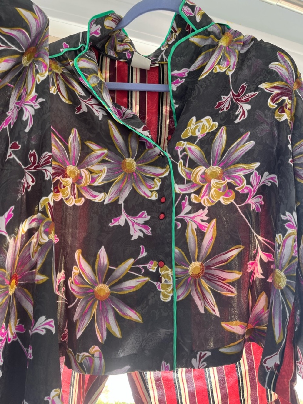 E by Eloise Anthropologie floral daisy  stripe boho funky blouse/pants XS - Picture 7 of 15